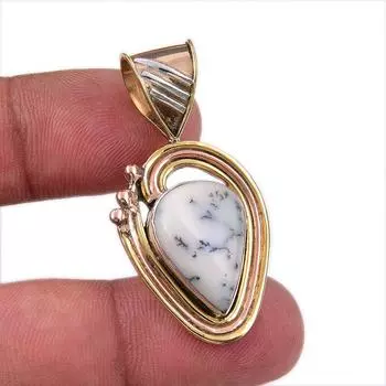 Natural Dendrite Opal 925 Solid Sterling Silver Gift TwoTone Pendant 1.75 U0S66