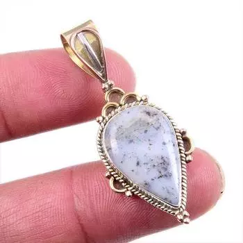 Natural Dendrite Opal 925 Solid Sterling Silver TwoTone Gift Pendant 1.5 K1T05