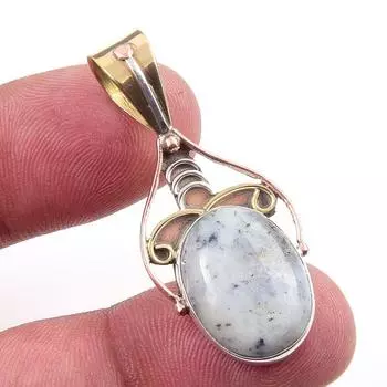 Natural Dendrite Opal 925 Solid Sterling Silver Gift TwoTone Pendant 1.50 e5S67