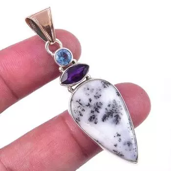 Natural Dendrite Opal,African Amethyst 925 Solid Silver Gift Pendant 2.25 n6S61