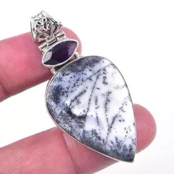 Natural Dendrite Opal,African Amethyst Gemstone 925 Solid Silver Pendant 2 u2k64