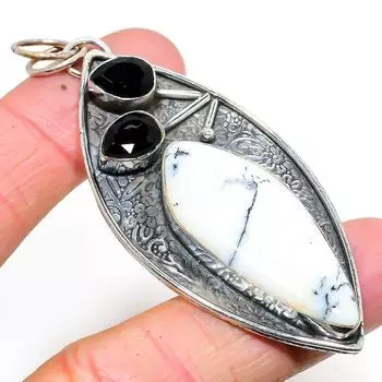Natural Dendrite Opal,Black Spinel Stone 925 Sterling Silver Pendant 3.03 O3P38