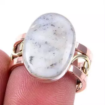 Natural Dendrite Opal Gemstone 925 Solid Silver Jewelry Two Tone Ring 7.5US W0w35