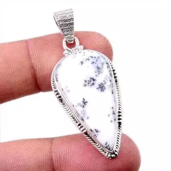 Подвеска из натурального опала дендрита из стерлингового серебра 925 пробы 1,75 дюйма R2Z58