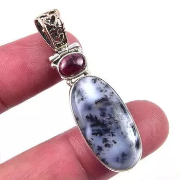 Natural Dendrite Opal Gemstone 925 Solid Sterling Silver Jewelry Pendant 2 w9M25