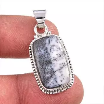 Natural Dendrite Opal Gemstone 925 Solid Sterling Silver Gift Pendant 1.5 h8C59