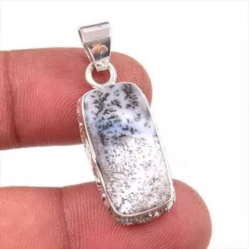 Natural Dendrite Opal Gemstone 925 Solid Sterling Silver Gift Pendant 1.5 h5l13