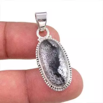 Natural Dendrite Opal Gemstone 925 Solid Sterling Silver Gift Pendant 1.5 W6Y44