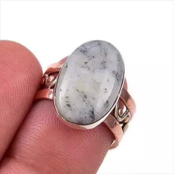 Natural Dendrite Opal Gemstone 925 Solid Sterling Silver TwoTone Ring S.6.5 I4m58