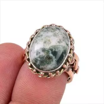 Natural Dendrite Opal Gemstone 925 Solid Sterling Silver TwoTone Ring S.5.5 m1C93