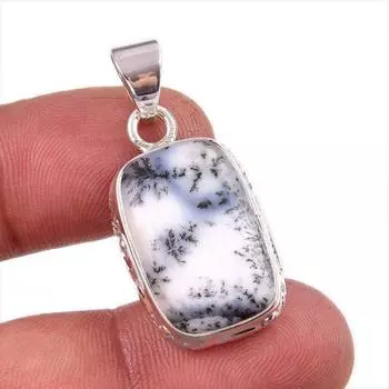 Natural Dendrite Opal Gemstone 925 Solid Sterling Silver Gift Pendant 1.5 M7Q91