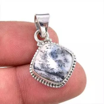 Natural Dendrite Opal Gemstone 925 Solid Sterling Silver Gift Pendant 1.5 g6C00