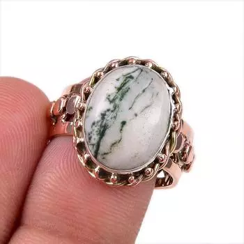 Natural Dendrite Opal Gemstone 925 Solid Sterling Silver Two Tone Ring S.8 c6Y30