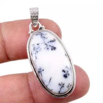 Natural Dendrite Opal Gemstone 925 Solid Sterling Silver Gift Pendant 1.75 H1n40