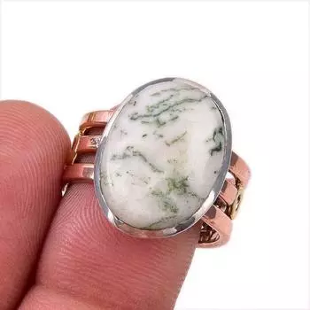 Natural Dendrite Opal Gemstone 925 Solid Sterling Silver Two Tone Ring S.8 G3s56