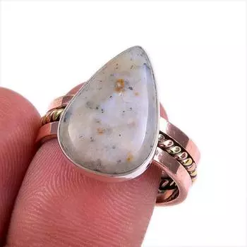 Natural Dendrite Opal Gemstone 925 Solid Sterling Silver Two Tone Ring S.9 N4z32