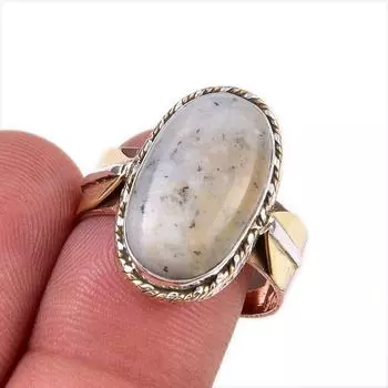 Natural Dendrite Opal Gemstone 925 Solid Sterling Silver Two Tone Ring S.9 B9O16