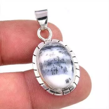 Natural Dendrite Opal Gemstone 925 Solid Sterling Silver Gift Pendant 1.5 s4I38