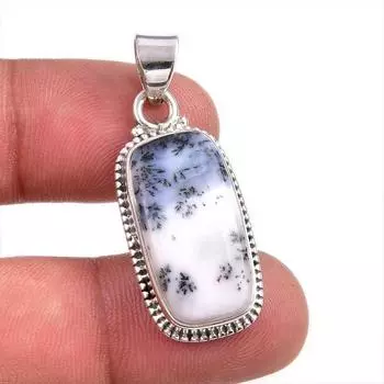 Natural Dendrite Opal Gemstone 925 Solid Sterling Silver Gift Pendant 1.5 h7V47