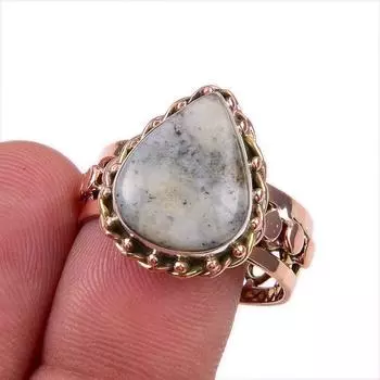 Natural Dendrite Opal Gemstone 925 Solid Sterling Silver TwoTone Ring S.9.5 P0Y88