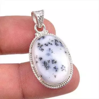 Natural Dendrite Opal Gemstone 925 Solid Sterling Silver Gift Pendant 1.5 h8I36