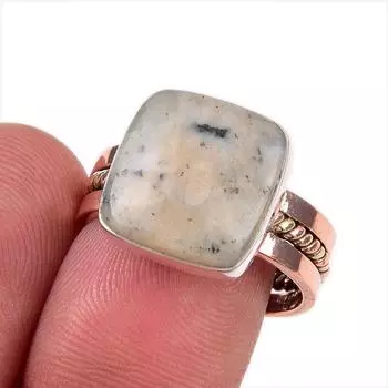 Natural Dendrite Opal Gemstone 925 Solid Sterling Silver Two Tone Ring S.8 N4S72