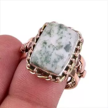 Natural Dendrite Opal Gemstone 925 Solid Sterling Silver Two Tone Ring S.9 Z2k22