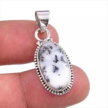 Natural Dendrite Opal Gemstone 925 Solid Sterling Silver Gift Pendant 1.5 M4y81