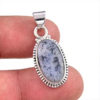 Natural Dendrite Opal Gemstone 925 Solid Sterling Silver Gift Pendant 1.5 g3W06