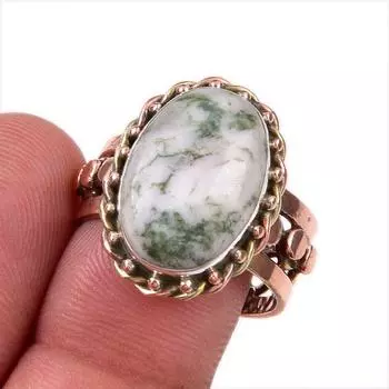 Natural Dendrite Opal Gemstone 925 Solid Sterling Silver Two Tone Ring S.9 K9c30