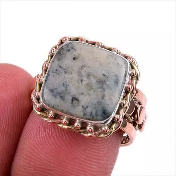 Natural Dendrite Opal Gemstone 925 Solid Sterling Silver Two Tone Ring S.7 m4A08