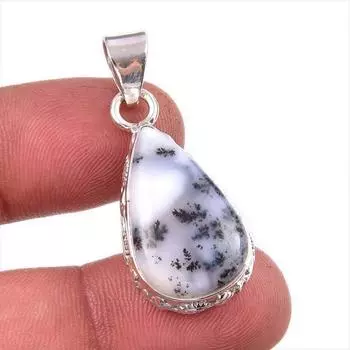 Natural Dendrite Opal Gemstone 925 Solid Sterling Silver Gift Pendant 1.5 G2R30