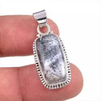 Natural Dendrite Opal Gemstone 925 Solid Sterling Silver Gift Pendant 1.5 k7M92