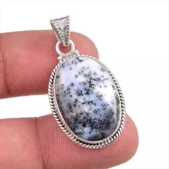 Natural Dendrite Opal Gemstone 925 Solid Sterling Silver Gift Pendant 1.5 r8P45