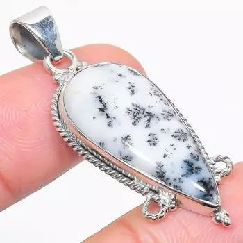 Natural Dendrite Opal Gemstone 925 Solid Sterling Silver Gift Pendant 1.75 Q0m29