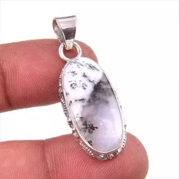 Natural Dendrite Opal Gemstone 925 Solid Sterling Silver Gift Pendant 1.5 W5v76