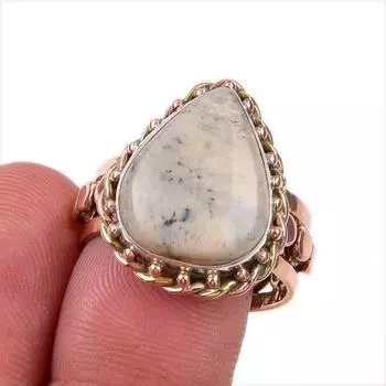 Natural Dendrite Opal Gemstone 925 Solid Sterling Silver Two Tone Ring S.9 o0s00