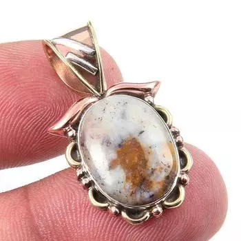 Natural Dendrite Opal Gemstone 925 Solid Sterling Silver TwoTone Pendant 1 s2K62