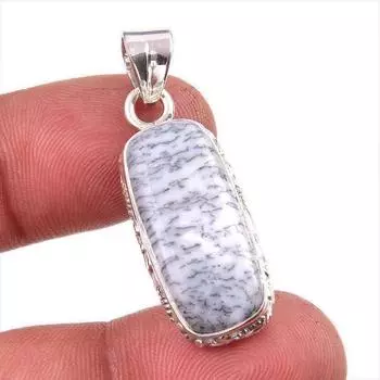 Natural Dendrite Opal Gemstone 925 Solid Sterling Silver Gift Pendant 1.5 r5D46