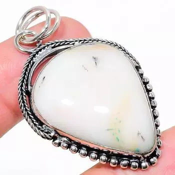 Подвеска из натурального опала с дендритом из стерлингового серебра 925 пробы 1,97 дюйма V8d54