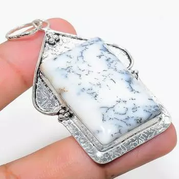 Подвеска из натурального опала с дендритом из стерлингового серебра 925 пробы 2,60 дюйма s7z67