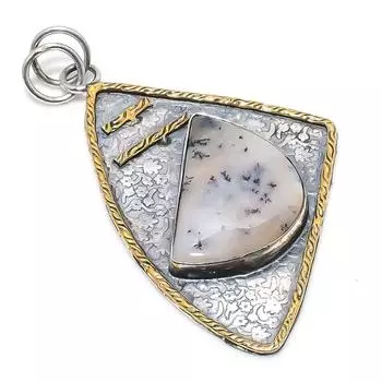 Natural Dendrite Opal Gemstone 925 Sterling Silver Two Tone Pendant 2.72 p3t52