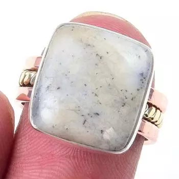 Natural Dendrite Opal Gemstone 925 Sterling Silver TwoTone Gift Ring S.6 C4r54