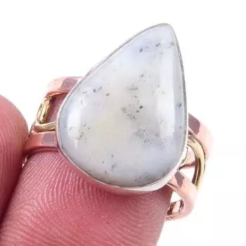 Natural Dendrite Opal Gemstone 925 Sterling Silver Two Tone Ring Size 7.5 R2j76