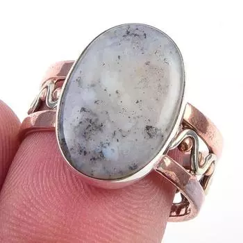 Natural Dendrite Opal Gemstone 925 Sterling Silver TwoTone Gift Ring S.8 Q1A99