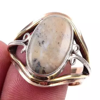 Natural Dendrite Opal Gemstone 925 Sterling Silver TwoTone Gift Ring S.9 T6f15