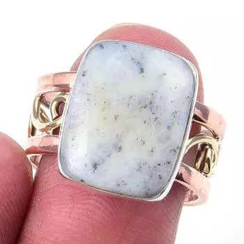 Natural Dendrite Opal Gemstone 925 Sterling Silver TwoTone Gift Ring S.8 k5c10