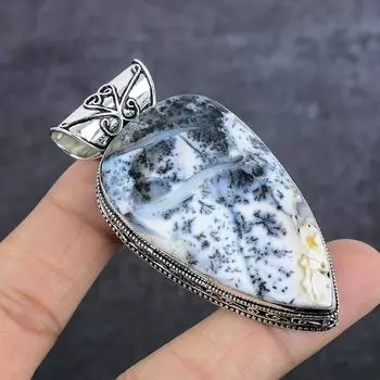 Natural Dendrite Opal Gemstone 925 Sterling Silver Jewelry Pendant 2.76 a3m35