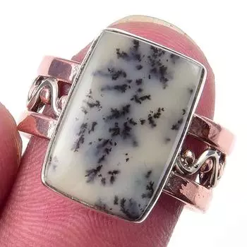 Natural Dendrite Opal Gemstone 925 Sterling Silver Two Tone Ring Size 7.5 a7p98