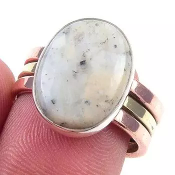 Natural Dendrite Opal Gemstone 925 Sterling Silver TwoTone Gift Ring S.7 s3g30